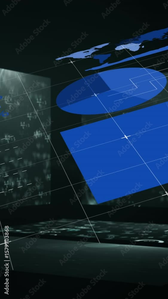 Aufkleber animation of statistics and data processing over black background