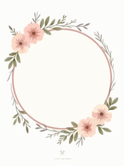 Soft Floral Wreath Frame with Pink Pastel Flowers for Wedding or Baby Shower Design
