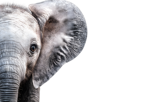 Adorable baby elephant facing front isolated on transparent background