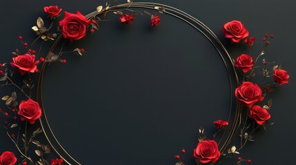 Circular floral frame on dark background