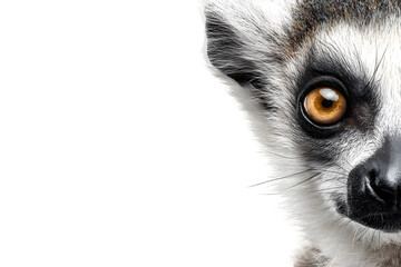 Obraz premium Close-up of ring-tailed lemur face with big eyes isolated on transparent background