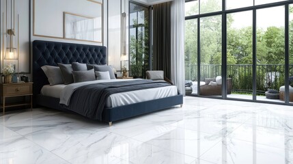 Luxury bedroom with marble floor
