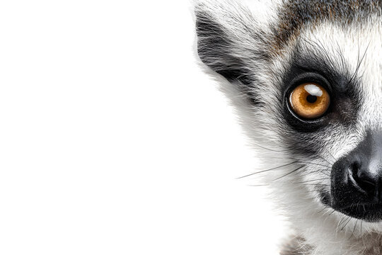 Close-up of ring-tailed lemur face with big eyes isolated on transparent background