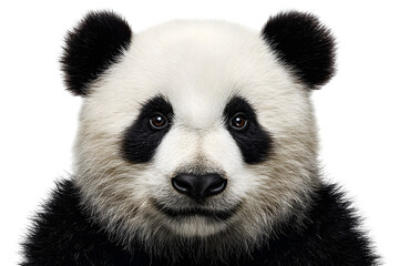 Closeup of giant panda face with black and white fur isolated on transparent background