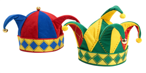 vibrant jester hats, isolated PNG transparent background
