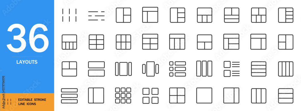 Wall mural layouts icon set. minimalist window vector collection. square and rectangular frames pack. bold blac