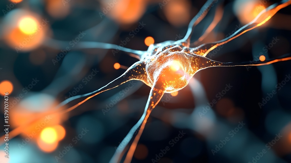 Poster neuronal network visualization: illuminated neurons with synaptic connections
