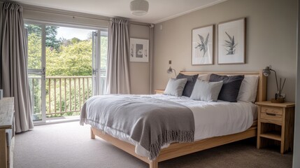 Light and airy bedroom with garden view