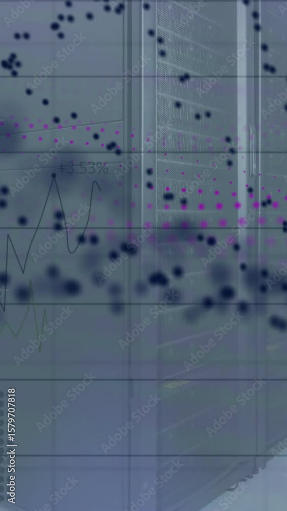 Poster 3d dna strand forms from particles on a network-themed background in a video.