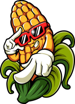 corn cool sunglasses cartoon mascot illustration