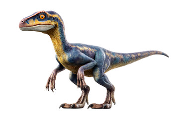 Obraz premium Realistic 3D model of a velociraptor dinosaur with vibrant colors and detailed textures, isolated on transparent background