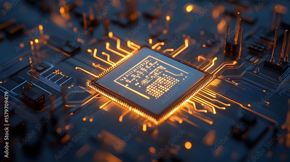 Poster illuminated circuit board with central processor chip