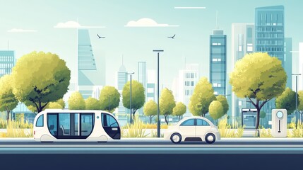 Flat illustration vehicles in urban landscape