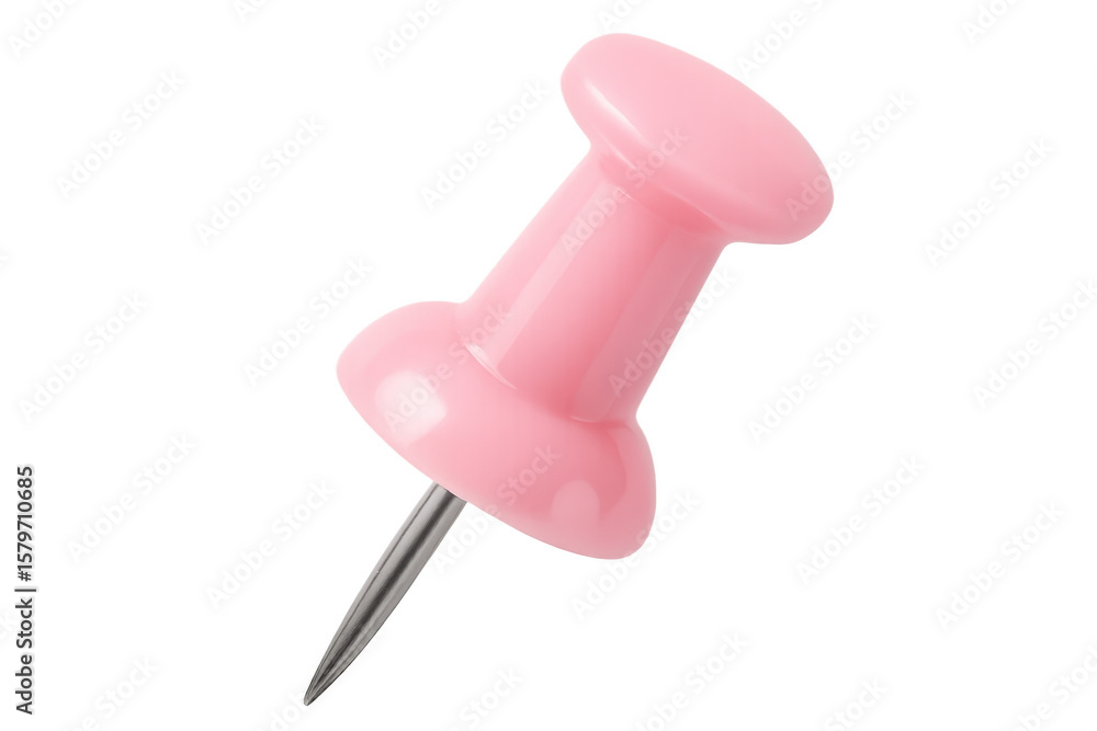 Poster pink pushpin resting on transparent surface, securing important notes and highlighting key informati
