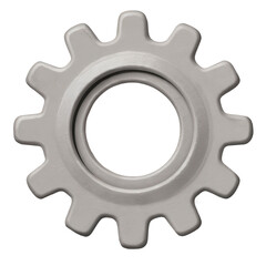 3D Setting Icon Gray Gear Shape on Transparent Background Representing Engineering and Mechanism
