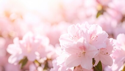 Delicate pink azalea blossoms bathed in soft sunlight create a dreamy floralscape