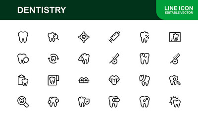Dentistry tools and oral care line icon set – Modern professional vector icon collection for dental and hygiene design
