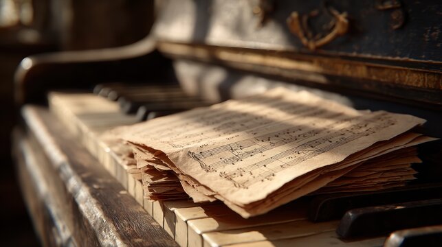 Antique Piano and Sheet Music: A Melody in Time