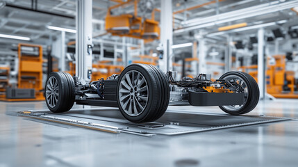 A global supply chain for electric vehicle parts, where manufacturers use blockchain to track component origins and costs