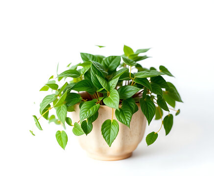 Fototapeta Lush green lipstick plant spills gracefully from a beige pot against a clean white background, showcasing its vibrant foliage and elegant form ideal for home decor and botanical themes.