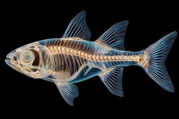 Fish skeleton translucent with prominent bones detailed fins