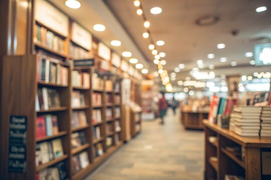 Cozy and Inviting Bookstore Interior with Shelves Full of Books and Warm Lighting