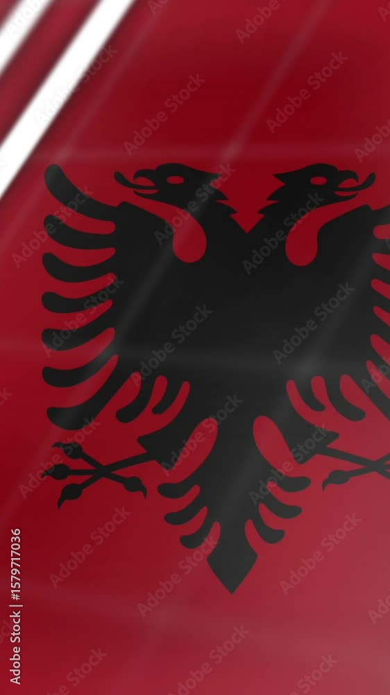 Poster animation of statistical data processing against waving albania flag background