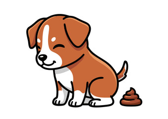 Obraz premium Cartoon Puppy Sitting with Brown and White Fur Smiling After Pooping.