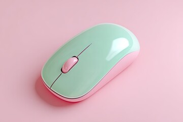 Pastel computer mouse on pink surface,  modern design.  Possible use  product shot