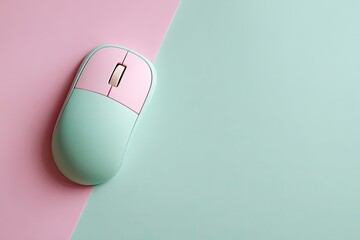 Pastel wireless mouse on pink and mint background