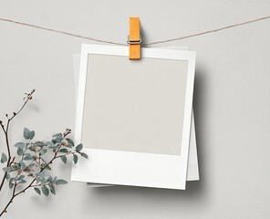 Empty Instant Photo, Cord, Branches, Wall Display, Mockup,  Home Decor