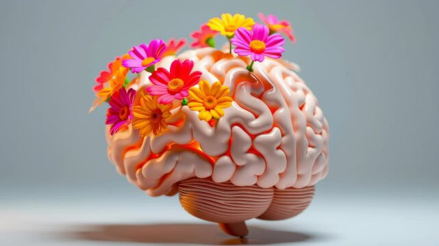 Creative Brain Art Vibrant Flowers Symbolizing AIs Role in Mental Health Monitoring and Enhancing Emotional Well Being Through Creativity