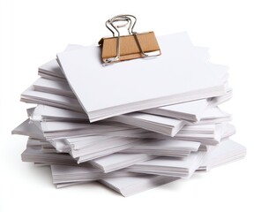 Stacked papers, office, documents, clip, white background, organizing, work