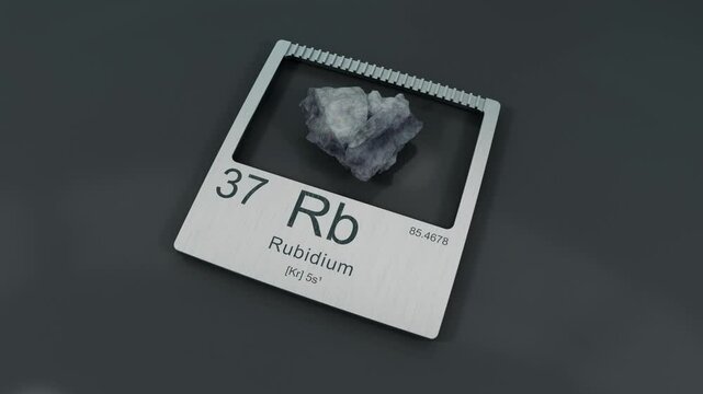 Rubidium Mineral on Metal Plate with Periodic Table Data, Scientific Display 