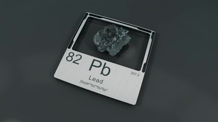 Raw lead mineral in stylish frame with periodic table data, industrial use  - Powered by Adobe