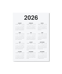 Calendar Template for 2026. Week Starts on Sunday, Agenda or Diary Template.