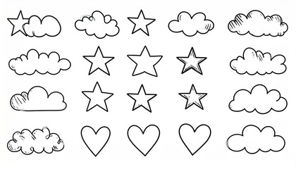 Simple hand-drawn cloud and star shapes