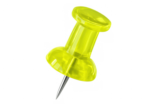 Bright yellow push pin highlighting crisp transparent backdrop, marking paperwork with precision and clean visual clarity