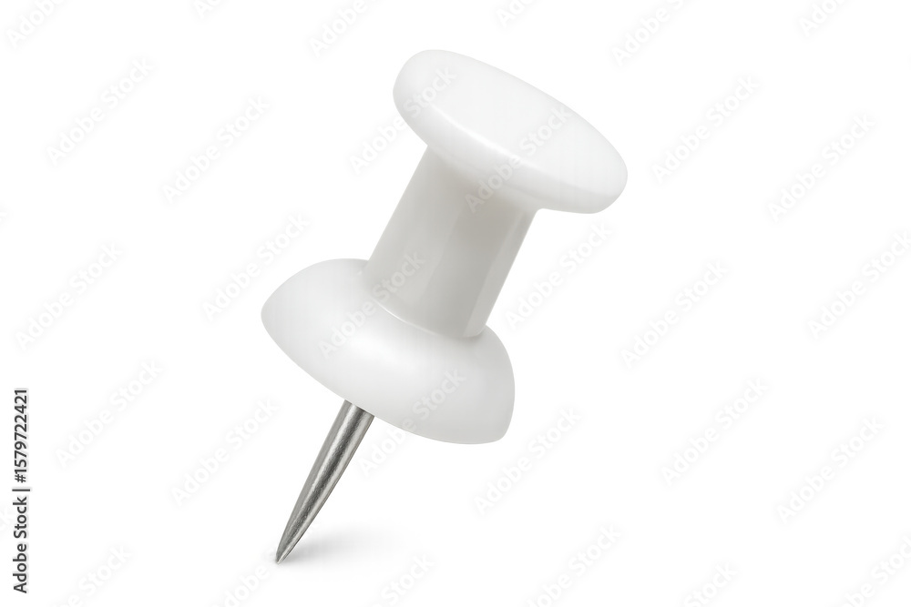 Poster white push pin securely fastening document against translucent surface, marking important paper with