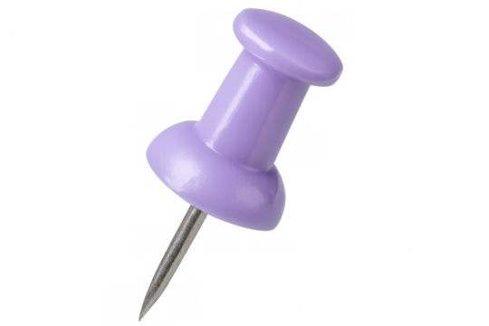 Purple push pin on transparent background, perfect for pinning notes, reminders, or important documents