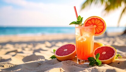 Obraz premium Refreshing drink on a beach