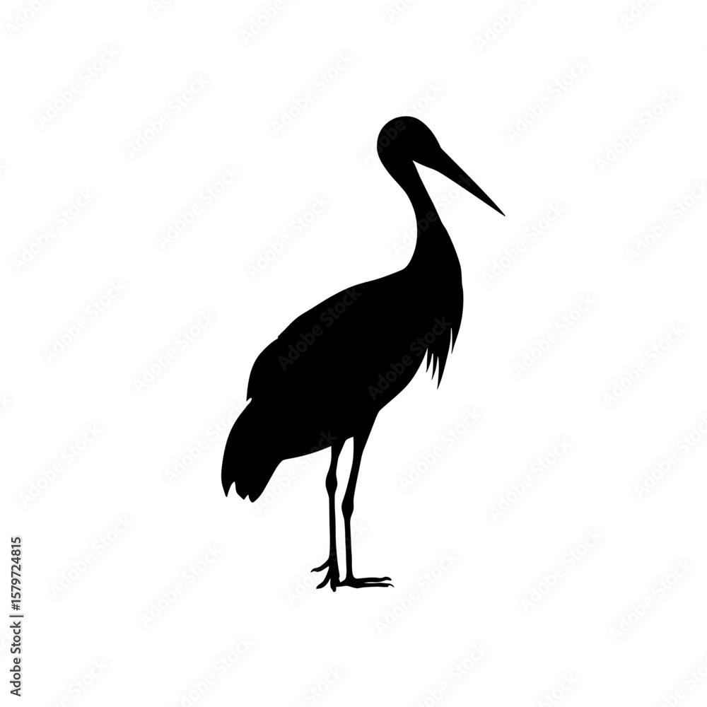 Aufkleber silhouette of a long legged bird with a long beak standing upright in a side profile view image