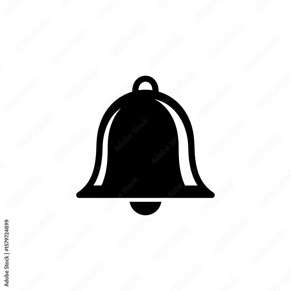 Poster illustration of a ringing bell with a clapper and a loop at the top in a solid fill style