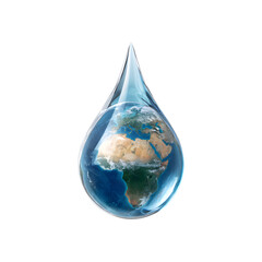 Obraz premium Water drop containing planet Earth representing global water conservation and sustainability, isolated on transparent background