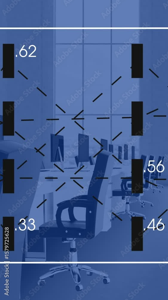 Poster animation of data processing over work station in office