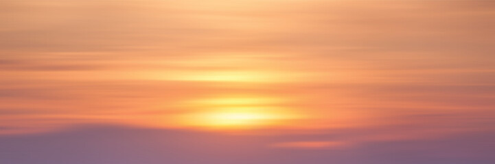 Panoramic view of the sunset sky, picturesque layered clouds, natural background, vector design
