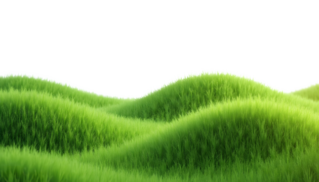 gently curved green grassy hills with natural texture and soft shadows, isolated on a transparent png