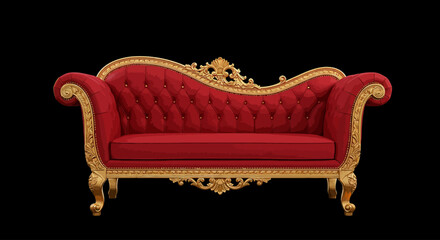 Elegant Antique Sofa with Red Velvet and Golden Carvings