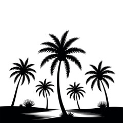 Tropical palm trees on a beach silhouette nature