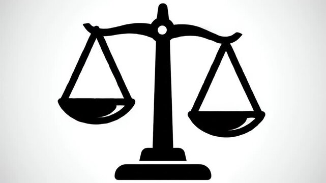 Justice Scale Black Symbol on White Background Depicts Legal Equity and Balance